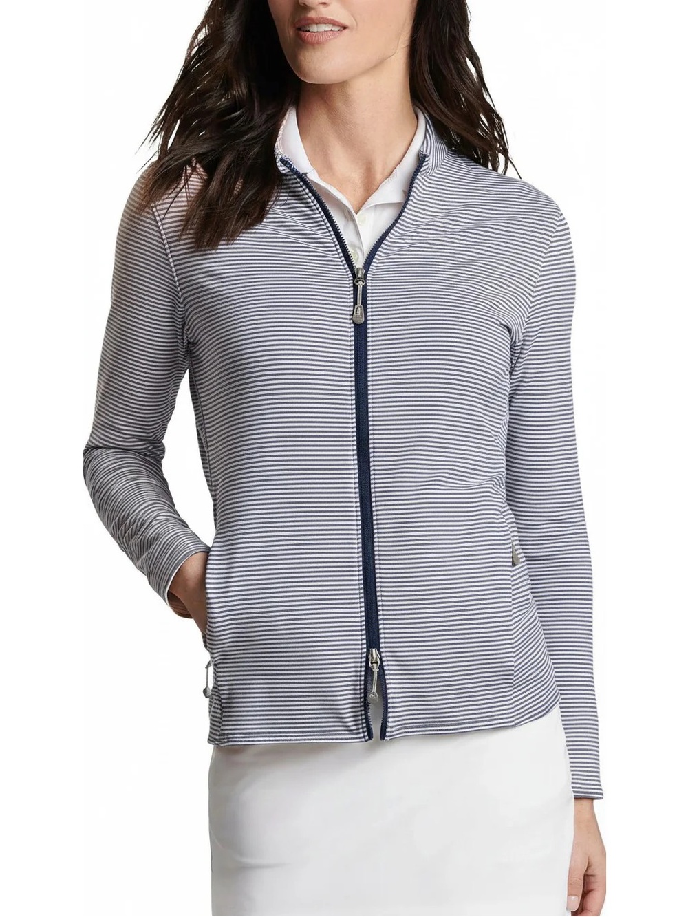 New Peter Millar Women's Katy Sugar Stripe Full Zip Golf Jacket - Navy Sz L